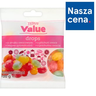 Tesco Value Drops o smaku owocowym 100 g