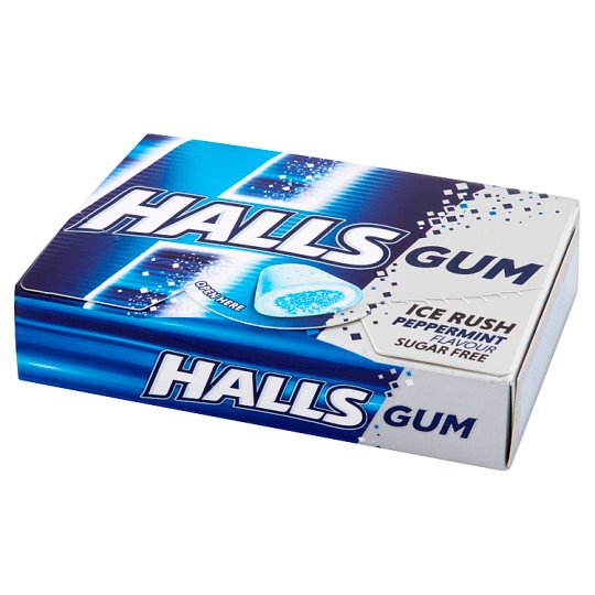 Halls Gum Ice Rush Bezcukrowa guma do żucia o smaku miętowym 18 g