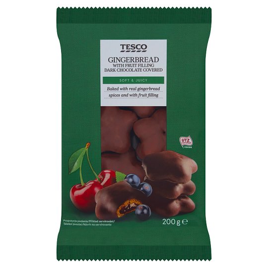 Tesco Pierniki z nadzieniem owocowym w czekoladzie 200 g