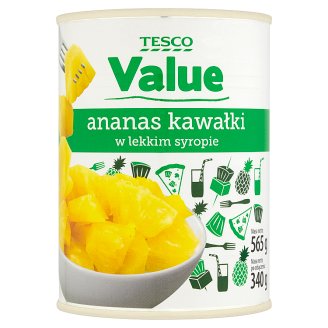 Tesco Value Ananas kawałki w lekkim syropie 565 g