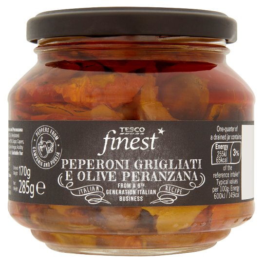 Tesco Finest Mieszanka włoskich grillowanych papryk suszonych pomidorów i oliwek Perenzana 285 g