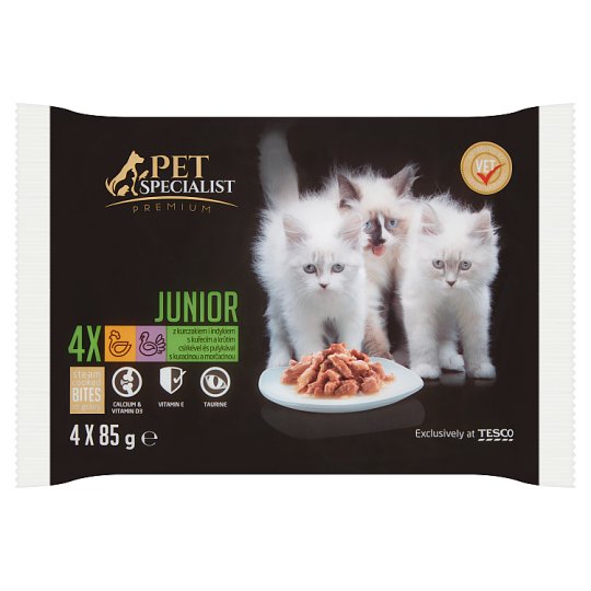 Tesco Pet Specialist Premium Karma dla młodych kotów z kurczakiem i indykiem w sosie 4 x 85 g