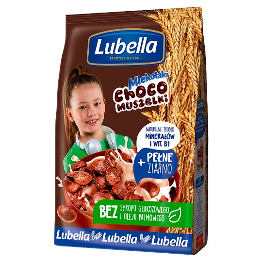 Lubella Mlekołaki Choco Muszelki Zbożowe muszelki o smaku czekoladowym 500 g
