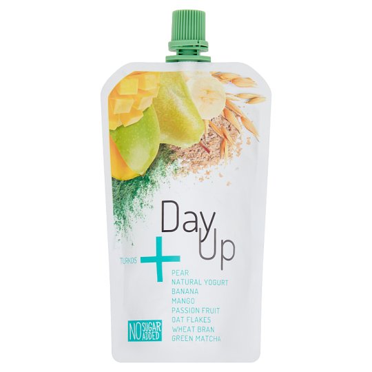 DayUp Turkois Purée gruszkowe z jogurtem bananem mango marakują płatkami otrębami matcha 120 g