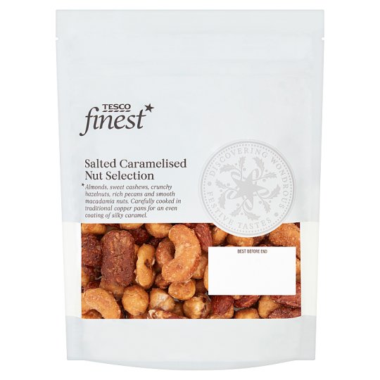 Tesco Finest Mieszanka orzechów karmelizowanych delikatnie solonych 225 g
