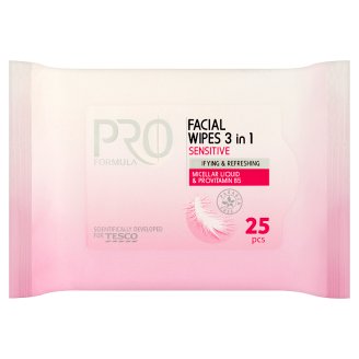 Tesco Pro Formula Sensitive Chusteczki do demakijażu 3 w 1 25 sztuk