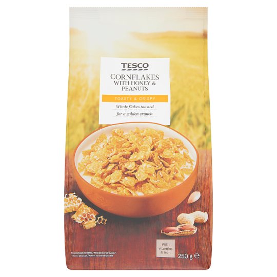 Tesco Płatki kukurydziane z orzeszkami ziemnymi i miodem 250 g