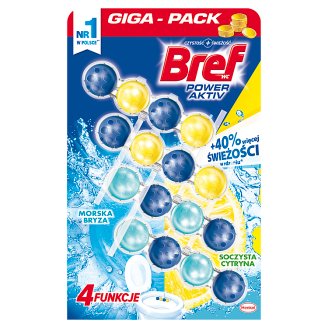 Bref WC Power Aktiv Zawieszka myjąco-zapachowa do muszli WC soczysta cytryna+morska bryza 4 x 50 g