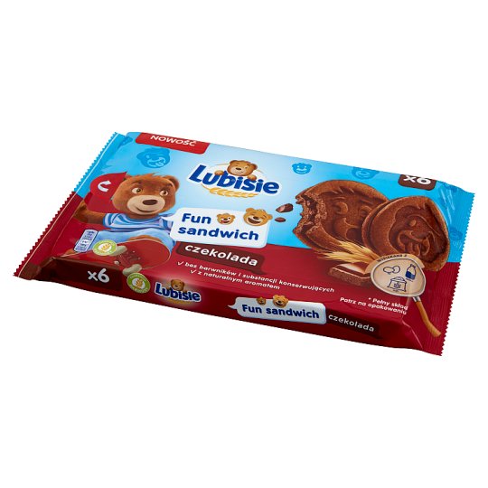 Lubisie Fun Sandwich Ciastka biszkoptowe przekładane nadzieniem kakaowym czekolada 180 g (6 sztuk)