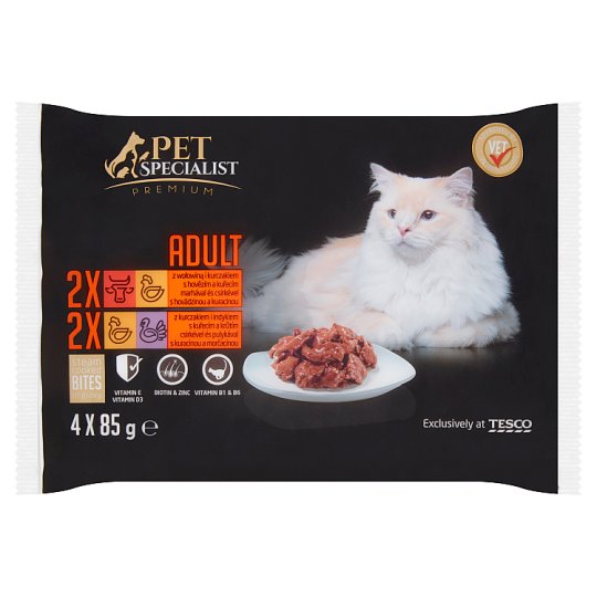 Tesco Pet Specialist Premium Karma dla dorosłych kotów kawałki w sosie 4 x 85 g