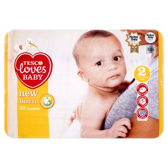 Tesco Loves Baby New Born Pieluszki jednorazowe 2 mini 3-6 kg 33 sztuki