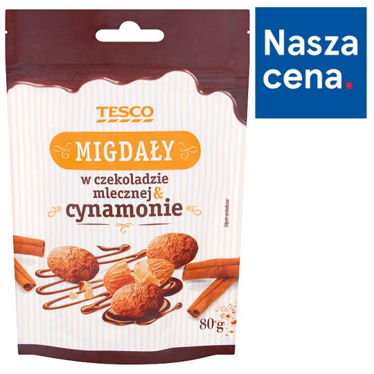 Tesco Migdały w czekoladzie mlecznej & cynamonie 80 g