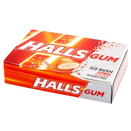 Halls Gum Ice Rush Bezcukrowa guma do żucia o smaku mandarynkowym 18 g