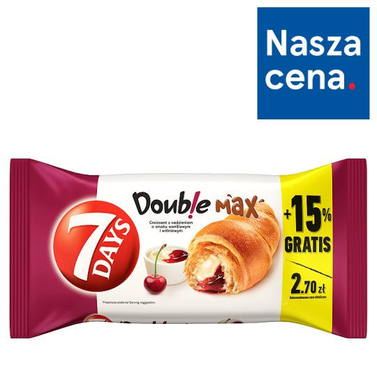 7 Days Doub!e Max Croissant z nadzieniem o smaku waniliowym i wiśniowym 110 g