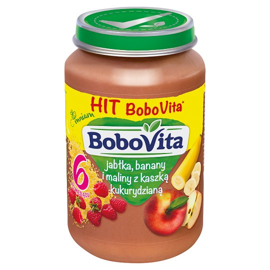 BoboVita Jabłka banany i maliny z kaszką kukurydzianą po 6 miesiącu 190 g