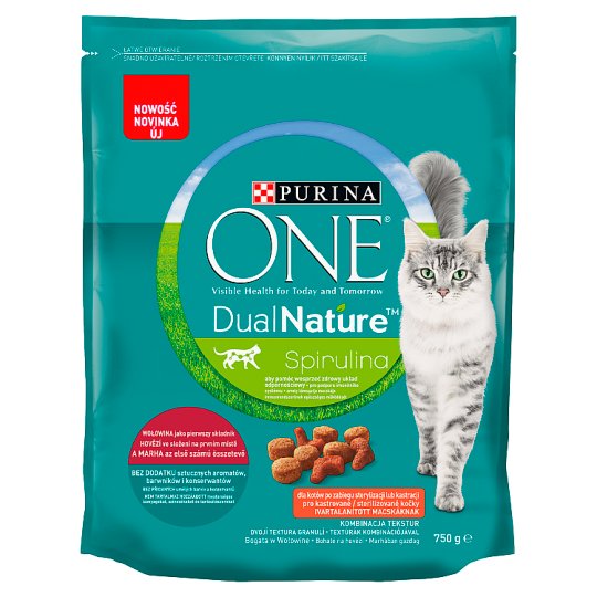 PURINA ONE Dual Nature Spirulina Food for Adult Cats with Beef 750 g