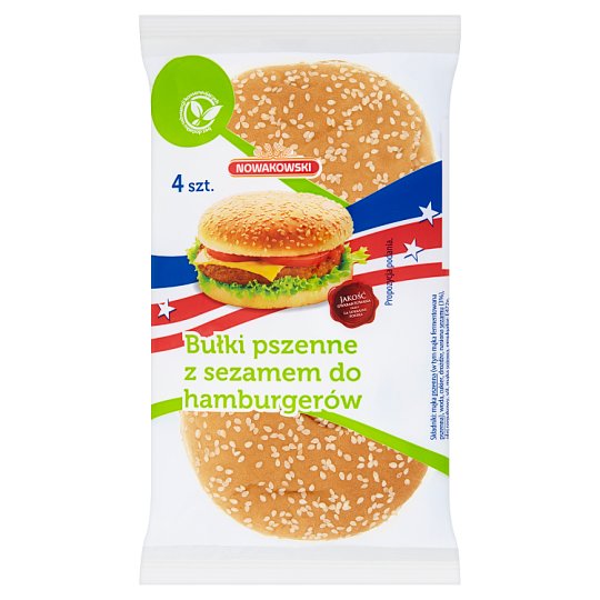 Nowakowski Bułki pszenne z sezamem do hamburgerów 212 g (4 sztuki)