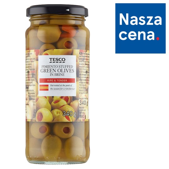 Tesco Oliwki zielone nadziewane pastą paprykową w zalewie 340 g