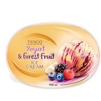 Tesco Lody jogurtowe z sosem z owoców leśnych i kawałkami kandyzowanych owoców leśnych 900 ml