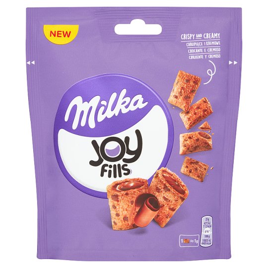 Milka Joy Fills Poduszeczki pszenne z kremowym nadzieniem i czekoladą mleczną 75 g