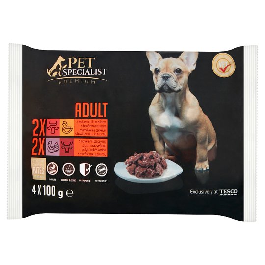 Tesco Pet Specialist Premium Karma dla dorosłych psów kawałki w sosie 4 x 100 g