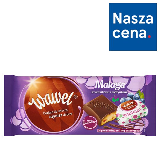 Wawel Malaga śmietankowa z rodzynkami Czekolada nadziewana 100 g
