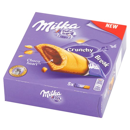 Milka Crunchy Break Ciastka z nadzieniem orzechowym i czekoladą mleczną 130 g (5 x 26 g)