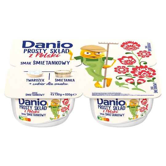 Danone Danio Prosty Skład z Polski Serek homogenizowany smak śmietankowy 520 g (4 x 130 g)