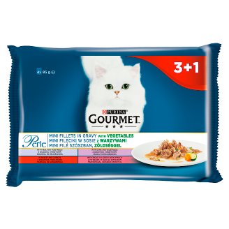 Gourmet Perle Pełnoporcjowa karma dla kotów mini fileciki w sosie z warzywami 340 g (4 x 85 g)