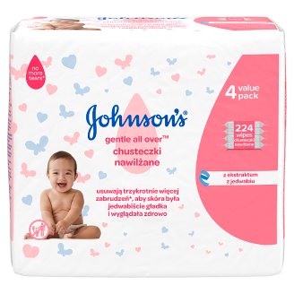 Johnson's Gentle All Over Łagodne chusteczki oczyszczające 224 sztuki
