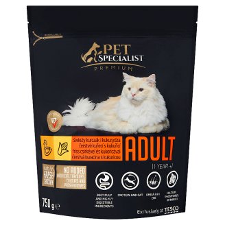 Tesco Pet Specialist Premium Karma dla dorosłych kotów bogata w świeżego kurczaka i kukurydzę 750 g
