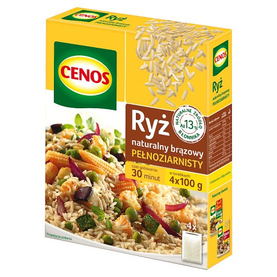 Cenos Ryż naturalny brązowy pełnoziarnisty 400 g (4 torebki)
