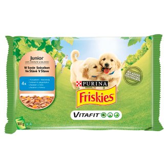 Friskies Vitafit Junior z kurczakiem i marchewką w sosie Pełnoporcjowa karma dla szczeniąt 4 x 100 g