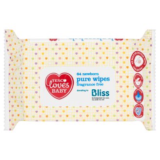 Tesco Loves Baby Chusteczki bezzapachowe do pielęgnacji noworodków 64 sztuki