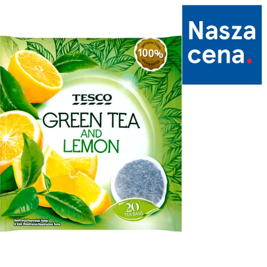 Tesco Herbata zielona ze skórką cytryny i trawą cytrynową 40 g (20 torebek)