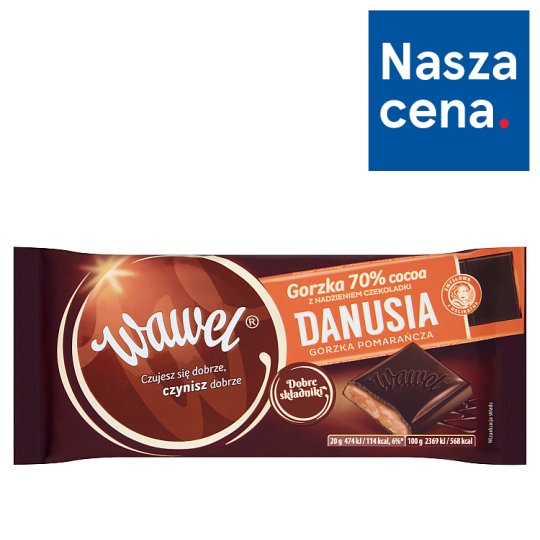 Wawel Czekolada gorzka 70% Cocoa z nadzieniem czekoladki Danusia gorzka pomarańcza 100 g