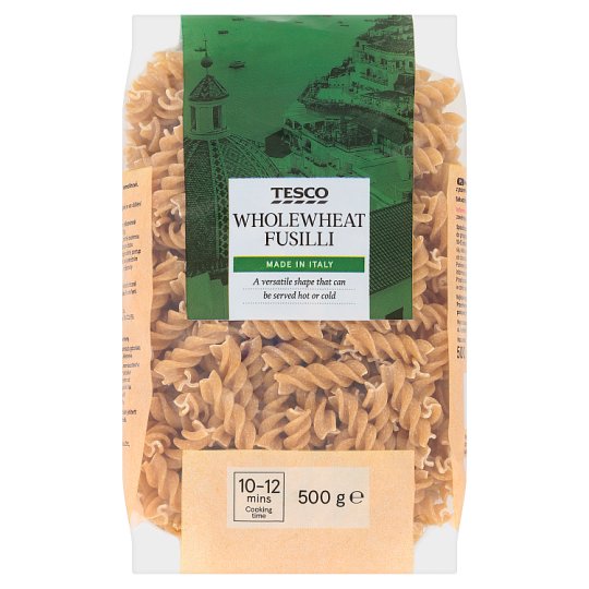Tesco Makaron bezjajeczny pełnoziarnisty fusilli 500 g
