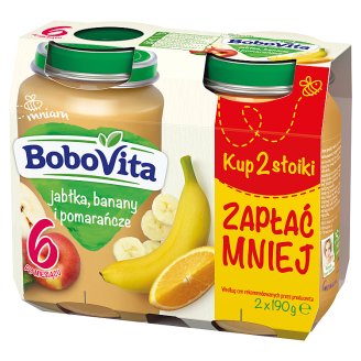 BoboVita Owoce Jabłka banany i pomarańcze po 6 miesiącu 2 x 190 g
