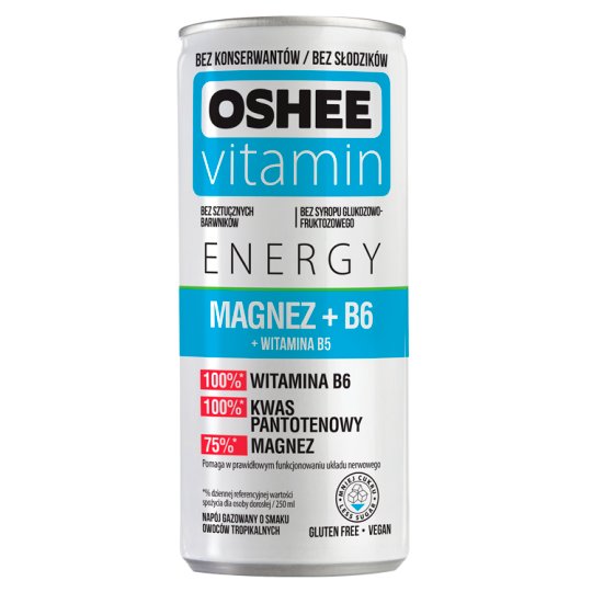 Oshee Vitamin Energy Magnez + B6 Napój gazowany o smaku owoców tropikalnych 250 ml