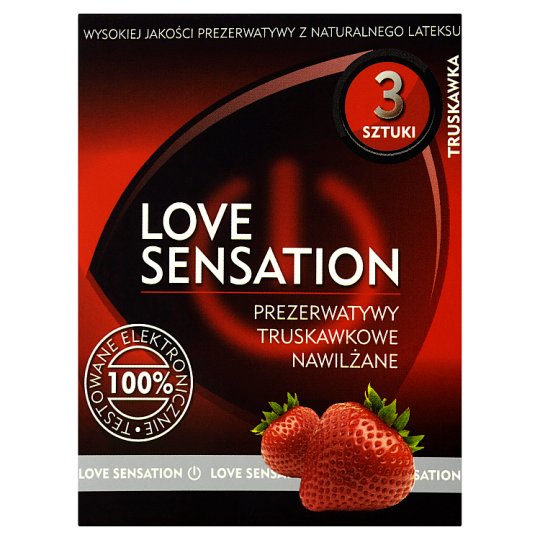 Love Sensation Prezerwatywy truskawkowe nawilżane 3 sztuki