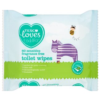 Tesco Loves Toddler Chusteczki toaletowe nawilżane bezzapachowe dla dzieci 60 sztuk