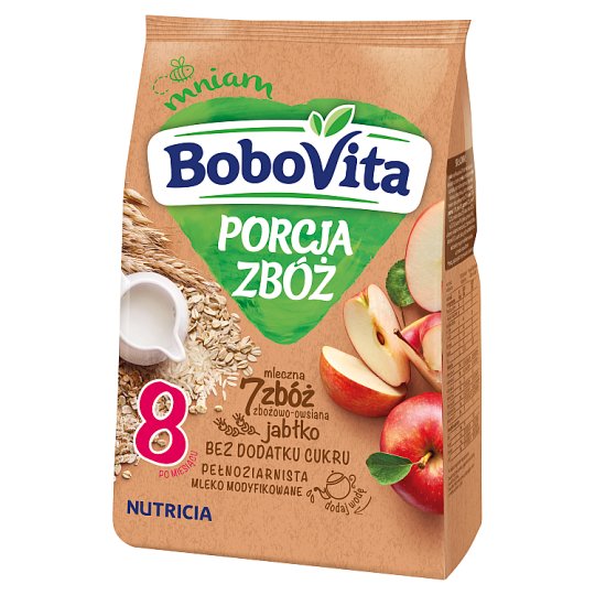 BoboVita Porcja Zbóż Kaszka mleczna 7 zbóż zbożowo-owsiana jabłko po 8 miesiącu 210 g