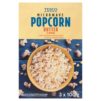 Tesco Popcorn o smaku maślanym do przygotowania w kuchence mikrofalowej 3 x 100 g