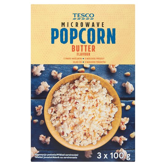 Tesco Popcorn o smaku maślanym do przygotowania w kuchence mikrofalowej 3 x 100 g