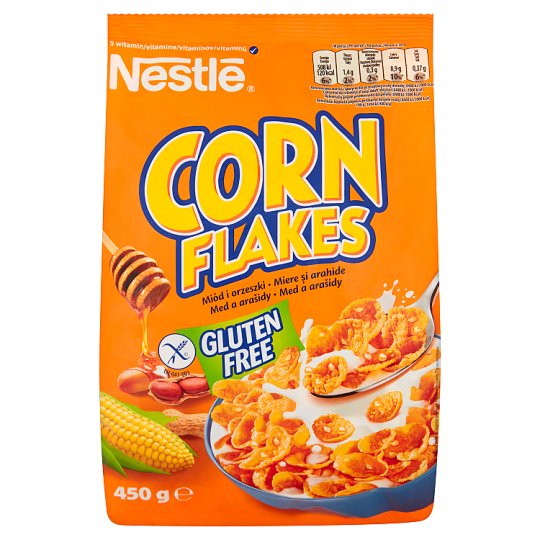 Nestlé Corn Flakes Miód i orzeszki Płatki śniadaniowe z miodem i orzeszkami 450 g