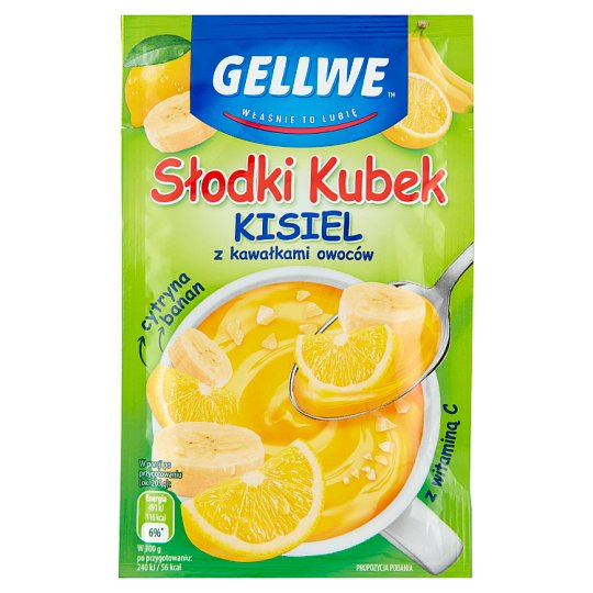 Gellwe Słodki Kubek Kisiel z kawałkami owoców cytryna banan 30 g