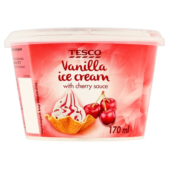 Tesco Lody waniliowe z sosem wiśniowym posypane płatkami czekoladowymi 90 g