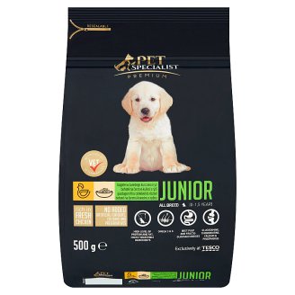 Tesco Pet Specialist Premium Karma dla młodych psów bogata w świeżego kurczaka i ryż 500 g
