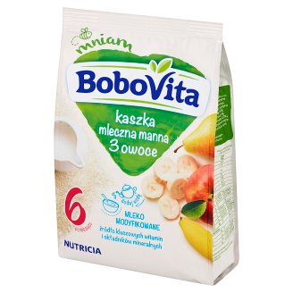 BoboVita Kaszka mleczna manna 3 owoce po 6 miesiącu 230 g