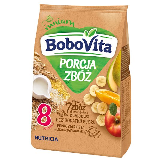 BoboVita Porcja Zbóż Kaszka mleczna 7 zbóż zbożowo-jaglana owocowa po 8 miesiącu 210 g